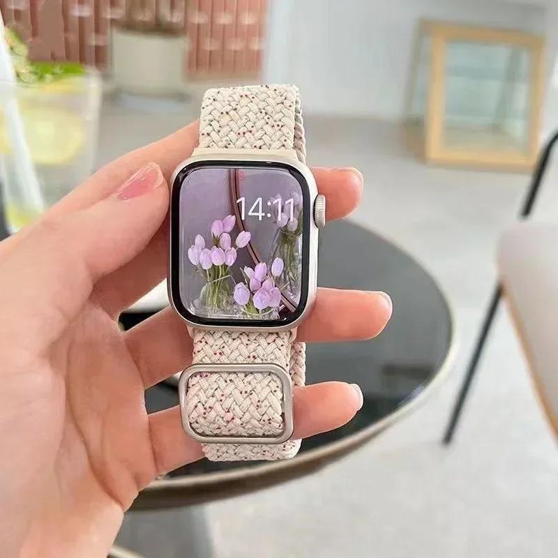 Korean Cute Braied Strap + Case For Apple Watch Band 49mm 46mm 45 44 38 42 Nylon Bracelet For iWatch Series 10 9 8 7 6 5 4 3 SE