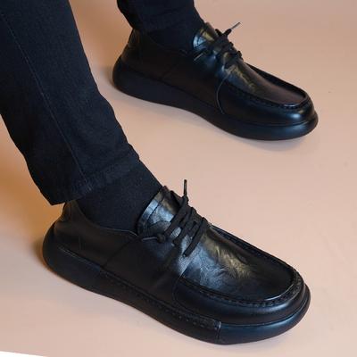Spring and Autumn New Men's Platform Casual Leather Shoes Fashion Trend British Style Lace-up Simple Soft Sole Comfortable Versatile Shoes