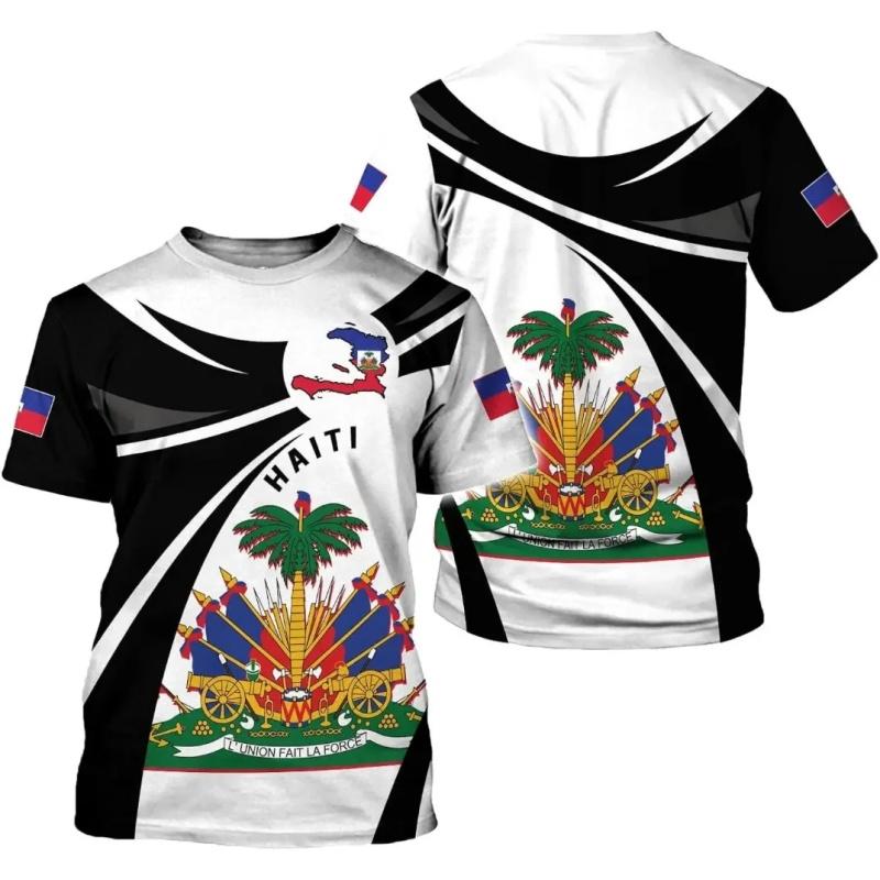2026 3D Nationales Wappen & Flagge von Haiti Aufdruck Schnelltrocknendes Atmungsaktives Herren-T-Shirt | Outdoor-Sporttraining Eltern-Kind-Outfits