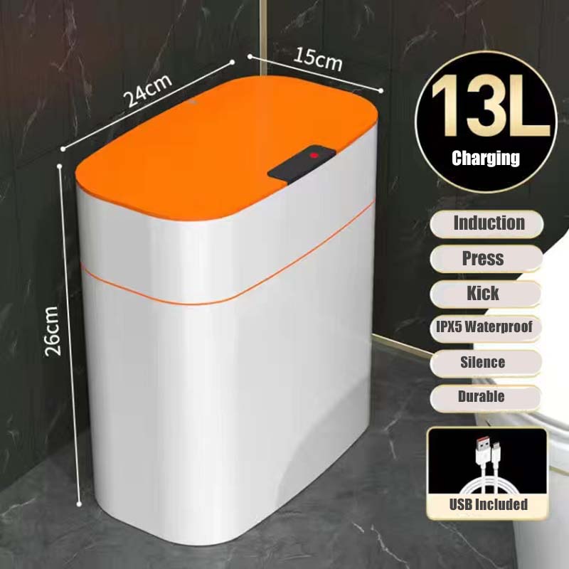 Smart Trash Can Household Bedroom Smart Sensor Touchless Trash Can with Lid Bathroom Deodorant IPX 5 Waterproof Bedroom Living Room Cracked Trash Can