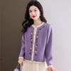 Patchwork Embroidered Knitted Cardigan for Women Solid Color Casual Sweater Coat Autumn and Winter Round-neck Top