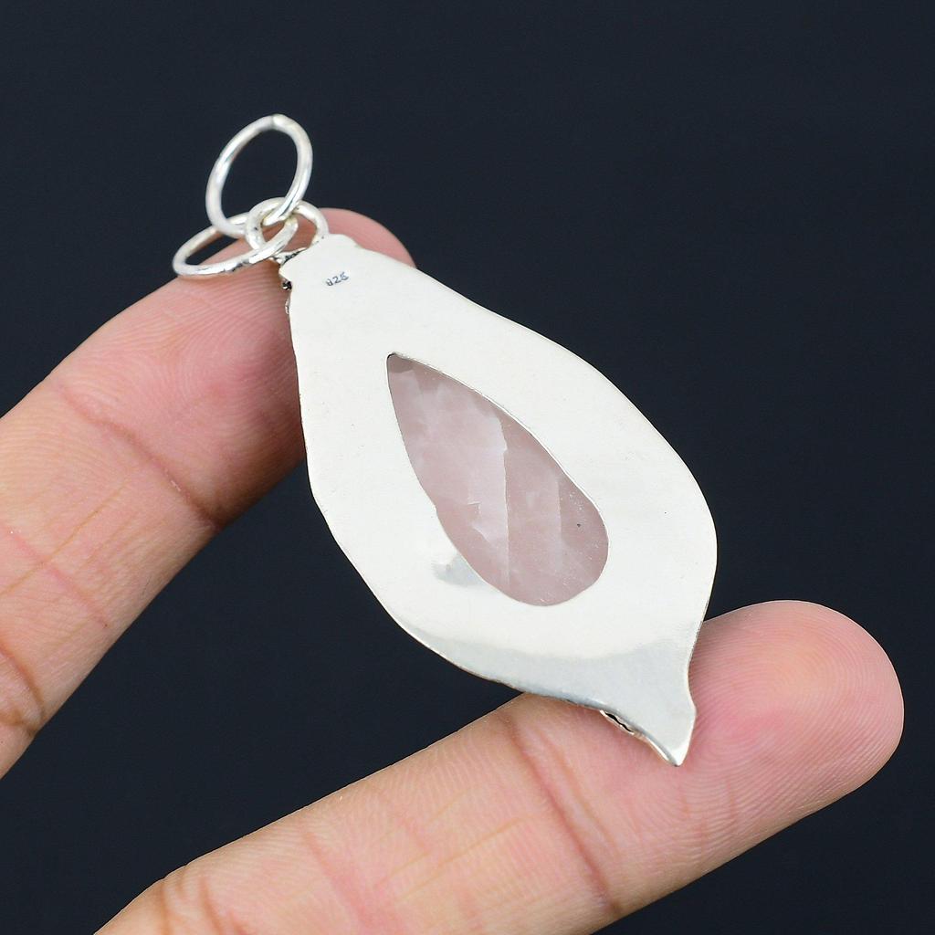 Daughters Day Deal Sterling Silver Natural Rose Quartz Rough New Pendant Jewelry