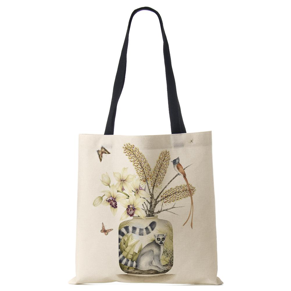 Plant Flowers Shopping Tote Bag Women Canvas Print Shoulder Bag Reusable Harajuku Large Capacity Travel School Handbag CLE