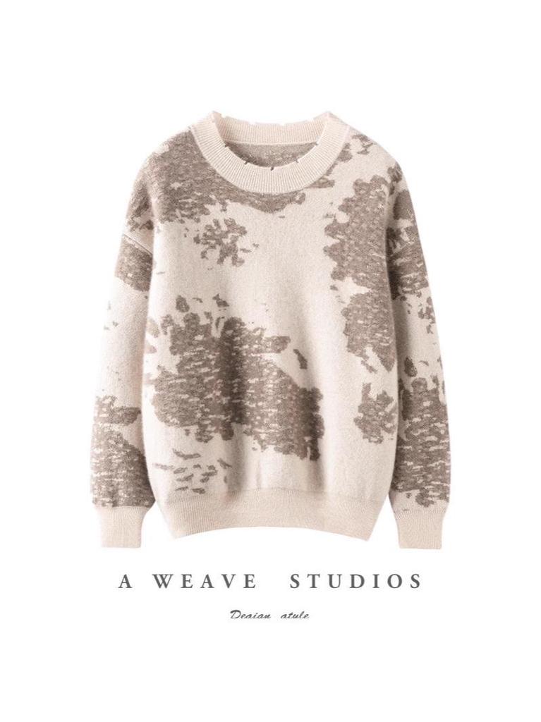 Retro Jacquard Cashmere Women's Round Neck Sweater - 2025 Autumn/Winter Collection