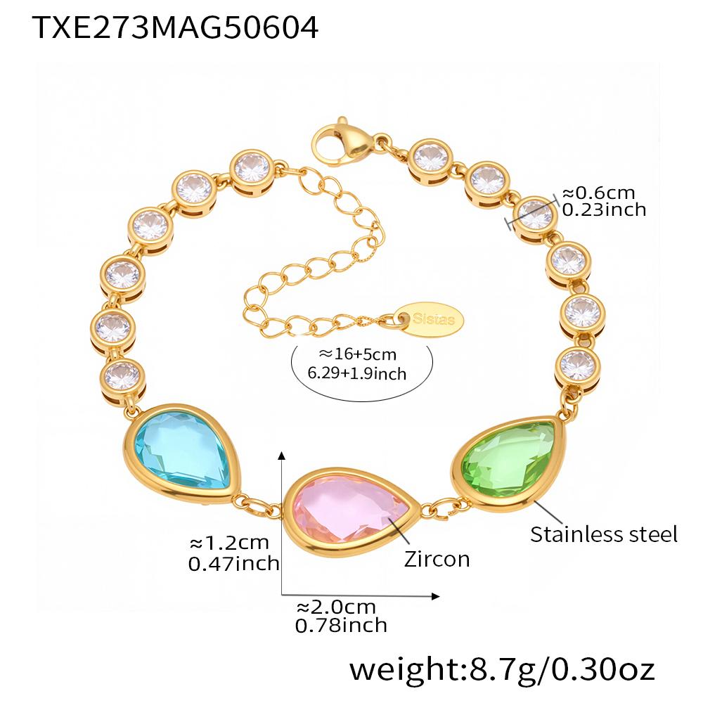 

Браслет из нержавеющей стали для женщин с 18-каратным золотым покрытием, роскошный, красочный, блестящий, с ограненными чешскими хрустальными стеклянными бусинами в форме капли