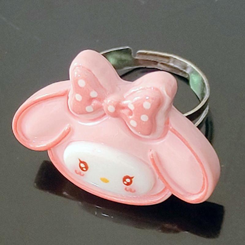 

Kuromi Cinnamoroll Melody Cute Cartoon Transparent Acrylic Ring Metal Ring For Girls Gift