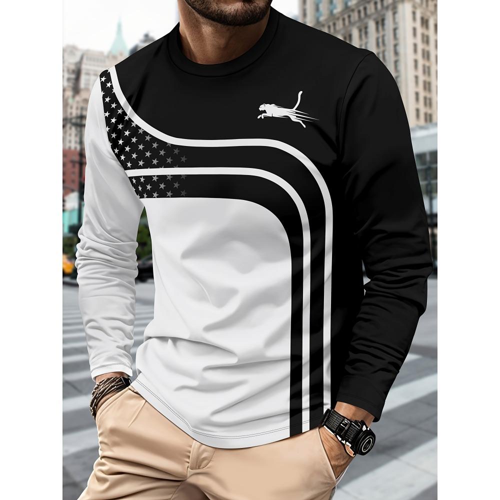 Men s patterned sportswear casual, fashionable, breathable round neck men s long sleeved top XS