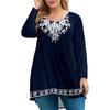 Women's Plus Size Top, Garden Collar Long Sleeved Shirt, Fashionable Floral Print Casual Top
