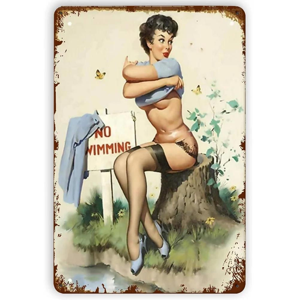 Vintage Metal Signs Pinup Girls Wall Decor for Bathroom Laundry Man Cave Home Bars Garage Cafe Clubs Retro Posters Plaque
