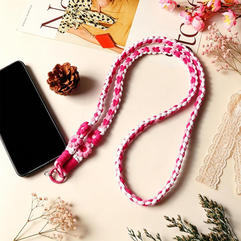 Woven Flower Phone Lanyard with Heart Wrist Strap - Universal Anti-Lost Keychain for Phones & Cameras