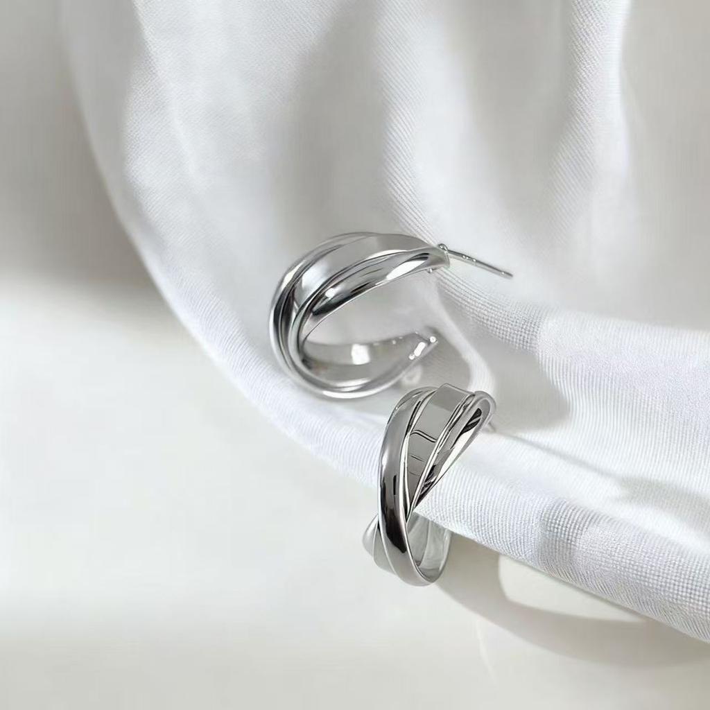 Geometric Twist Earrings Simple Metal Earrings Women's Personality Niche Stud Earrings Temperament Earrings Women's Silver