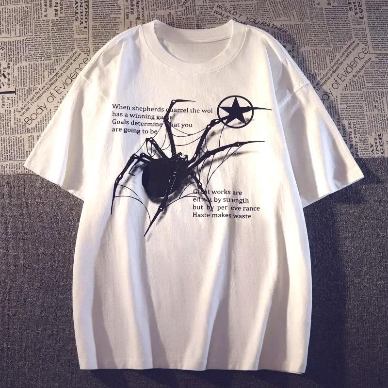 Y2K Korean Streetwear Spider Graphic Harajuku Egirl Grunge Aesthetic Round Neck Trendy Short Sleeved Top Women's Summer Clothing