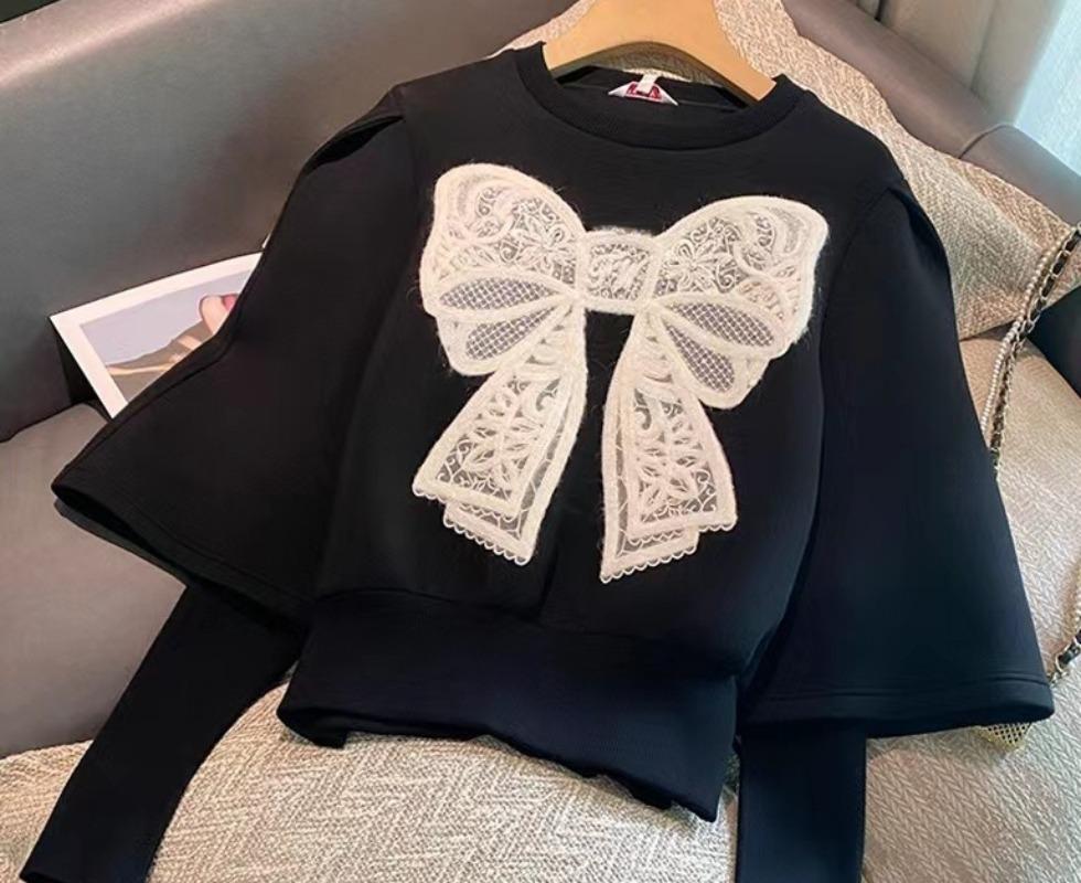 2pcs Embroidery Collar Flower Fashion Diamond Bow Knot Chest Flower Nail Bead Three-dimensional Flower Women