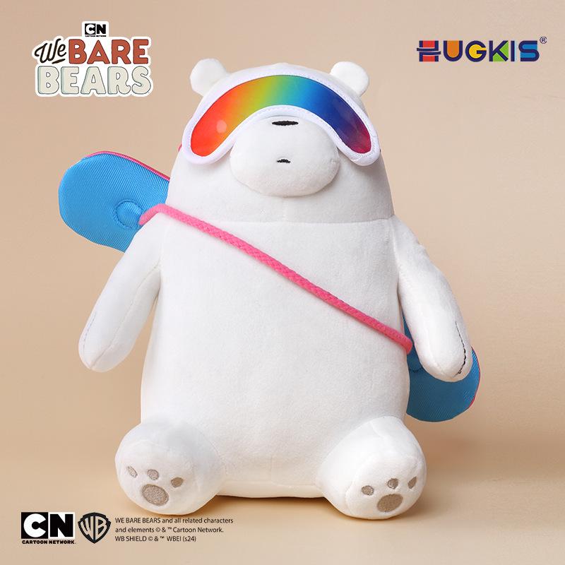 We Bare Bears Winter Skiing Plush Toy with Skateboard Ornament Officially Licensed
