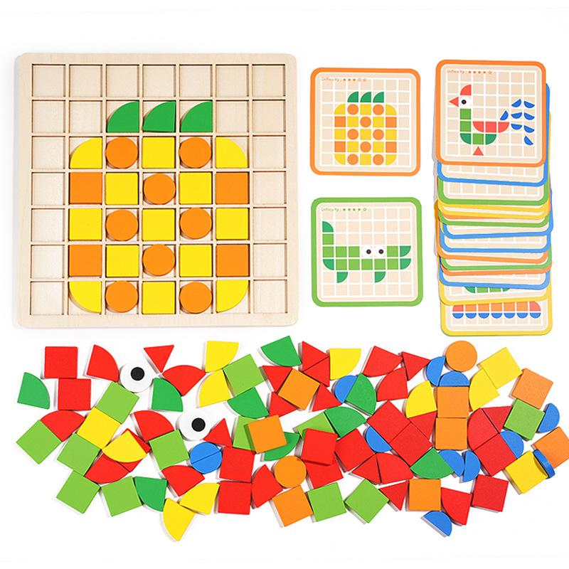 Wooden Children Mosaic 3D Building Block Three-Dimensional Puzzle Kindergarten Color Cognition Early Education Educational Toys