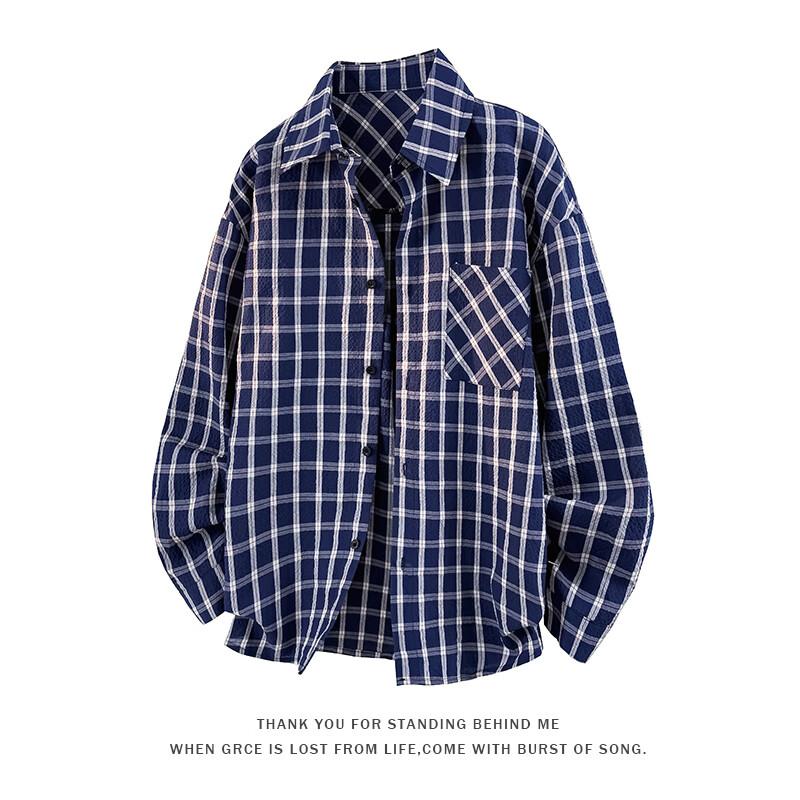 Мужская рубашка-куртка MEDE из поплина с текстурой в клетку, с длинным рукавом 5XL