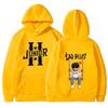 Interesting boy swinging logo printed hoodie