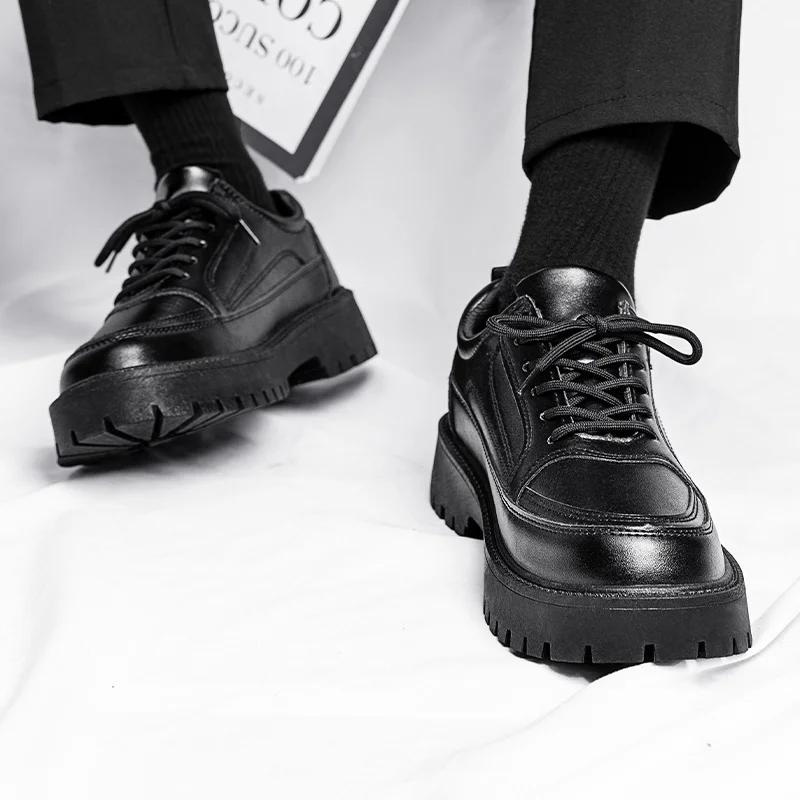 Fashion Men Low-top Small Leather Shoes Comfortable Breathable Waterproof Small Black Shoe Stain-resistant Non-slip Business Casual Shoe