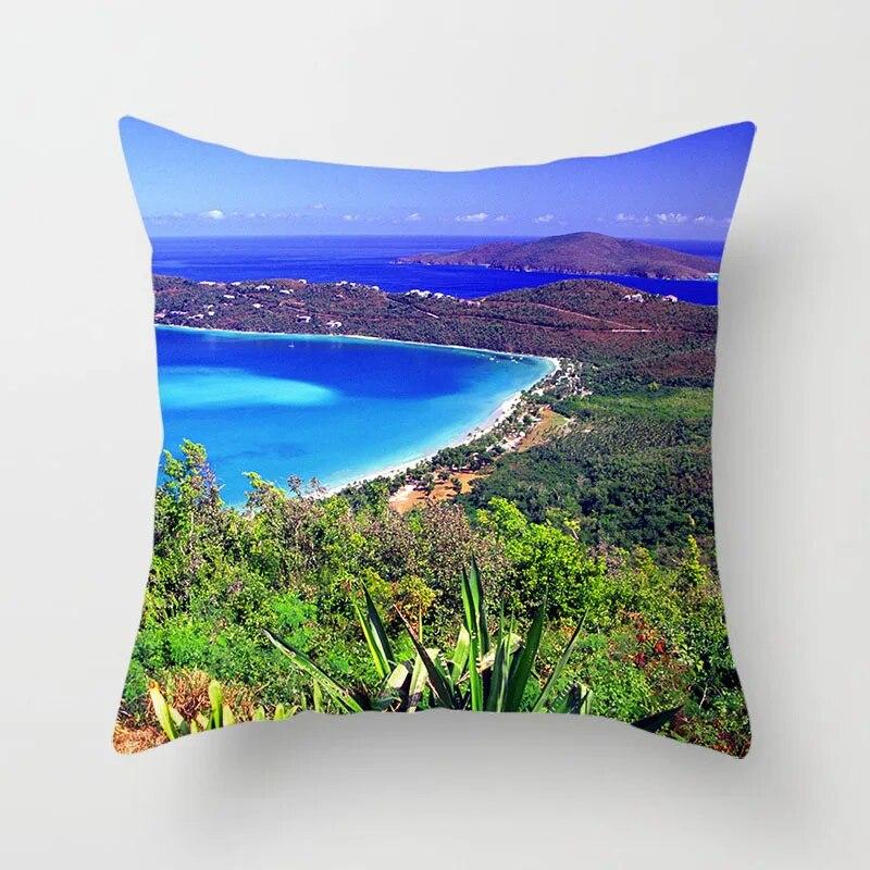 Blue Sky Beach Scenery Imprimare Aruncă Husă de pernă Canapea Decor Mașină Birou Scaun Perna Cameră Acasă