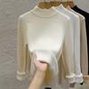 Semi-turtleneck Sweater Women's Thickened Fleece Knitted Bottoming Shirt Autumn and Winter New Integrated Fleece Top