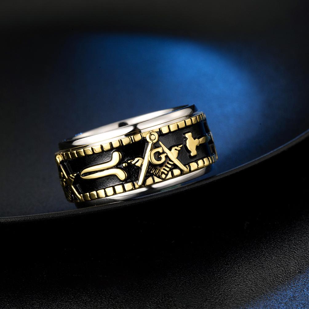 Rotating Titanium Steel Freemason Ring Mens Large Dial Finger Ring Bracelet Accessory