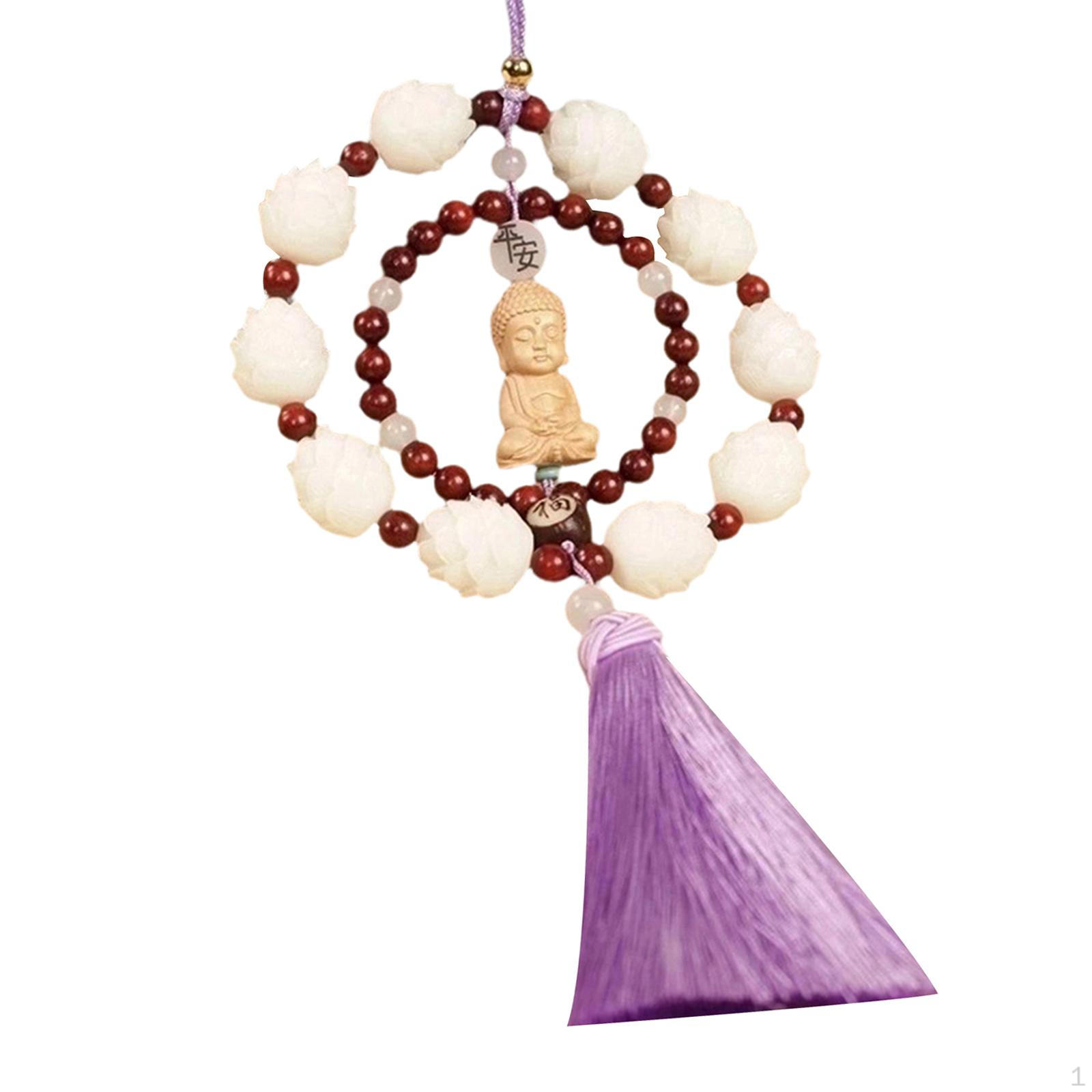 

Деревянный автомобильный подвесной кулон Будды с кисточкой, орнамент фэн-шуй для декора зеркала заднего вида, 21,6 дюйма Purple Tassels