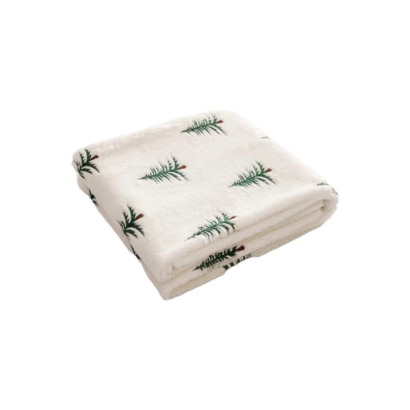 

Soft Embroidered Pine Tree Pattern Holiday Blanket For Couch Bed Decors Plush Furry Throw Blanket Christmas Gift S size