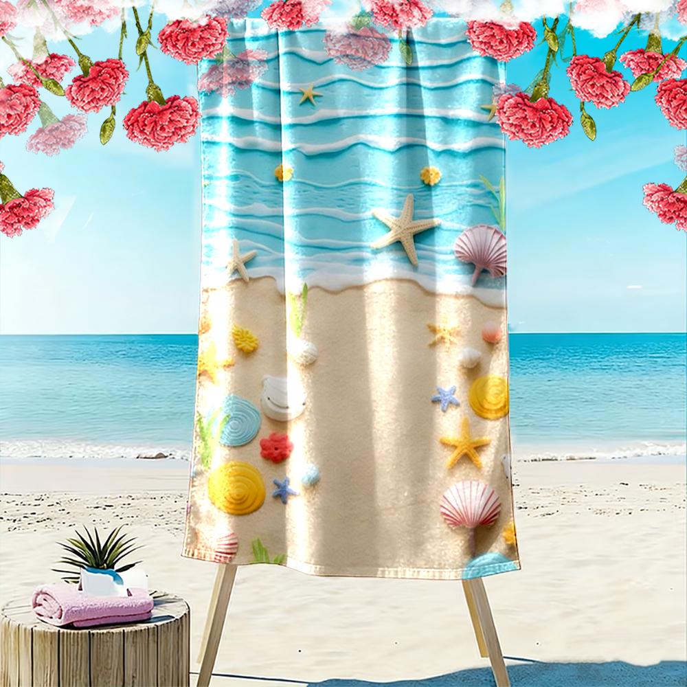 Colorful Beach and Seashell Pattern Beach towel quick-drying for travel outdoor sports jogging beach and swimming