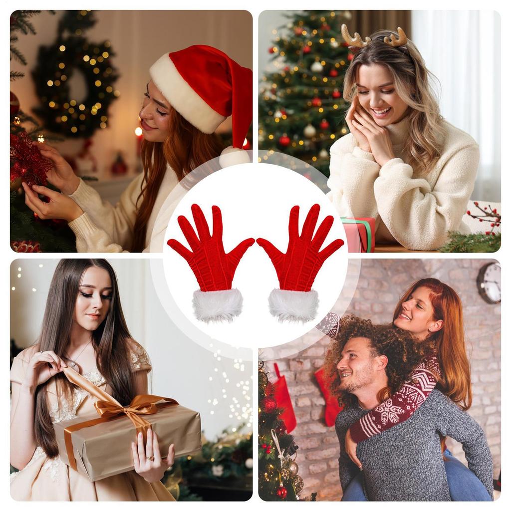 Santa Gloves For Women Red Christmas Velvet Cosplay Santa Claus Costume Women Gloves For Party Holiday Festival New Year Event