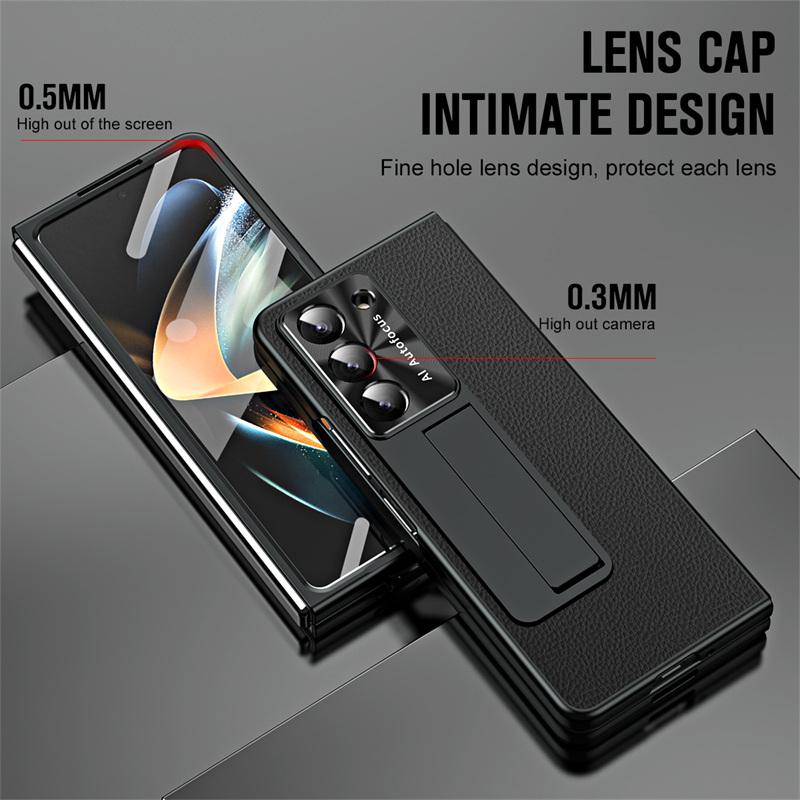 Luxury Plating Leather Lens Protection Kickstand Full Protect Case for Samsung Galaxy Z Fold 8 Ultra 6 5 4 3 With Tempered Glass
