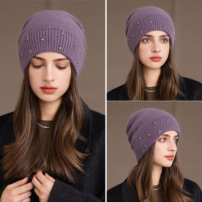 Rabbit Hair Hat Winter Knitted Hat Women's Pullover Wool Hat