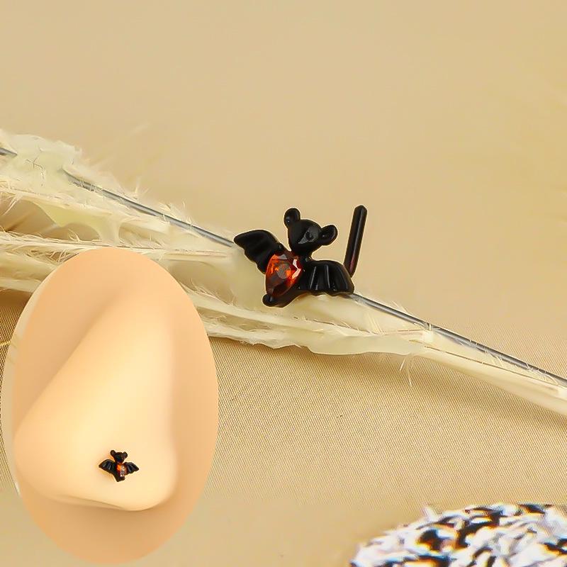 Stainless Steel Halloween Bat Nose Ring, Belly Button Ring, Nipple Ring, Eyebrow Piercing, Ear Cartilage Stud, and Industrial Ear Jewelry