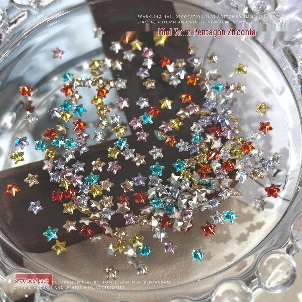 3mm Pentagram Zirconia Nail Art Decorations: Super Sparkling Christmas Stars, Flat Back Rhinestones, DIY Press-On Nail Accessories