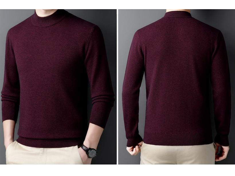 Men's Heavyweight 450g Wool Sweater: Autumn/Winter Casual Half-High Neck Knit Pullover