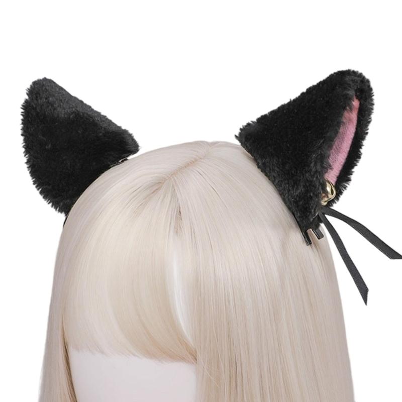 

Artificial Cats Ear Hair Clip Hairpin with Bows Animal Ear Barrette Costume for Halloween and Cosplay чорний