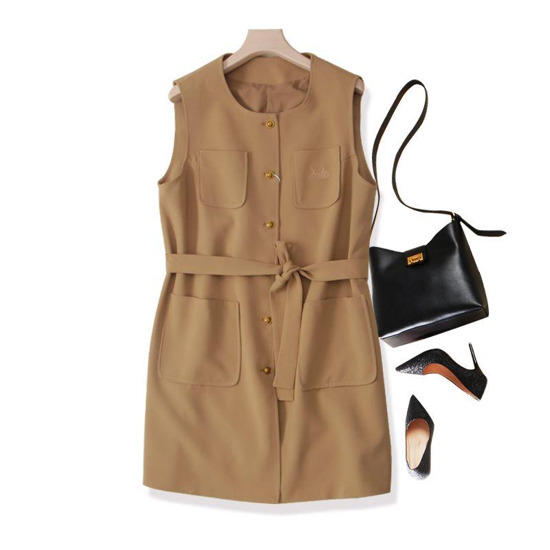 

Da Brand Quality Sense! Ramie Cotton Embroidered I-Shaped round Neck Jumper Dress! Knock out Single for Women Shoelace Long Jacket Outwear Khaki L