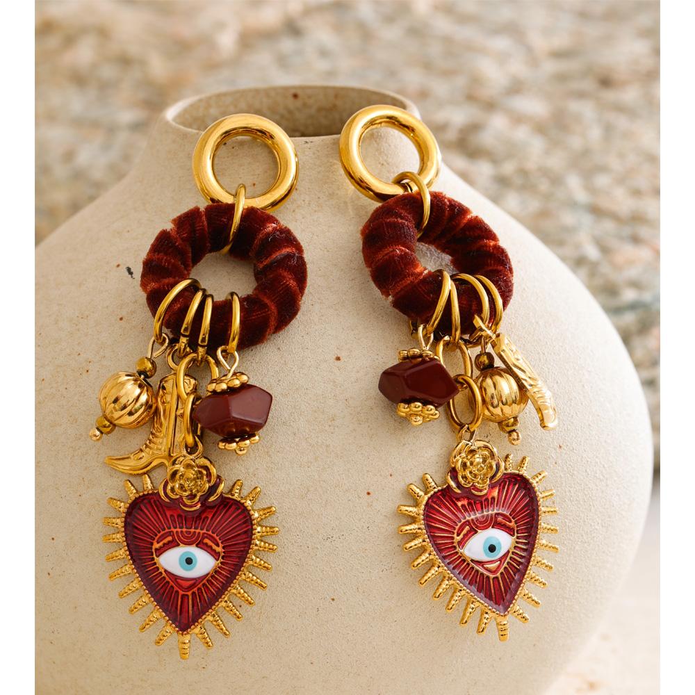 Eetit Vintage Autumn Winter Handmade Charming Jewelry Golden Stainless Steel 2025 Heart Eye Drop Dangle Earrings for Women Gift