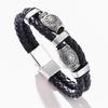 Mens Braided Leather Bracelet with Magnetic Clasp Vintage Norse Viking Rune Skull Gothic Hand Jewelry Ethnic Wristband