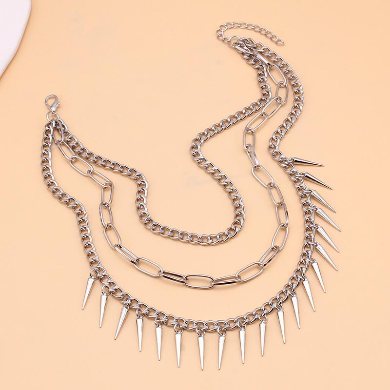 Style Multilayer Steel Necklace For Men And Women With Geometric Pendant