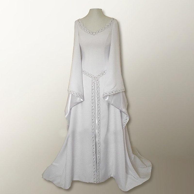 

Renaissance Womens Medieval Vintage Gown Dress Halloween Party Cosplay Costume White,L
