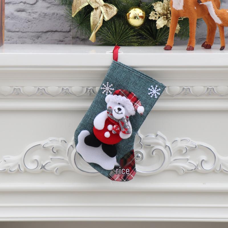 Sacchetto regalo calza di Natale media con decorazione di Babbo Natale e Pupazzo di Neve