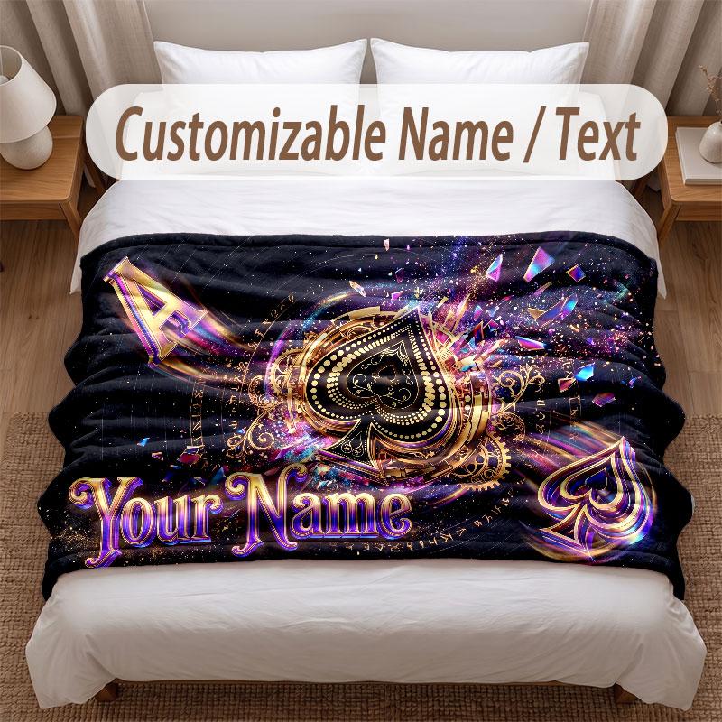 Cards Casino Theme Soft Blanket Personalized Custom Name Text Print Warm Blanket Home Sofa Bedroom Decor