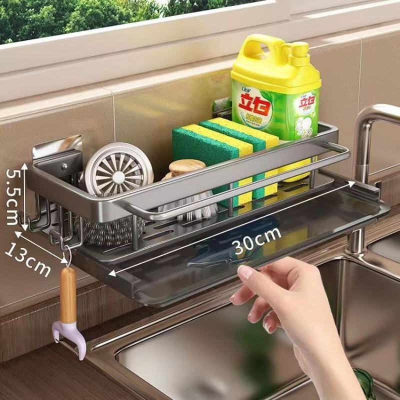 Kitchen Cloth Rack Wall Mounted No Hole Assembly Sink Drain Racks Waterproof and Rust Proof Removable Household Storage Shelf
