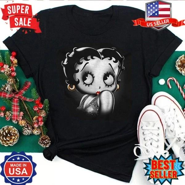 Betty Boop Old School Flapper Cartoon Graphic T Shirt Tees T-Shirt, S-5XL 4XL
