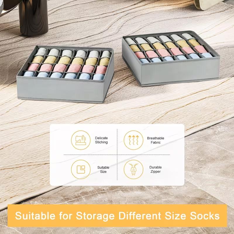 24 Compartment Fabric Drawer Organizer Foldable Zipper Closet Storage Box Socks Underwear Tie Storage Dividers Space Saving Organizer