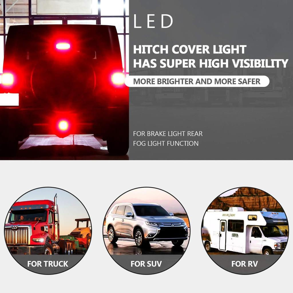 Cenipar Trailer Hitch Receiver Cover With 12 LEDs Red Brake Light With 2" Receiver For Towing Truck RV And SUV