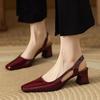 Fashion Square Toe High Heels Sandals Women Japanned Leather Slingback Summer Shoes Ladies Party Shoes Sandalias De Mujer Verano 2025