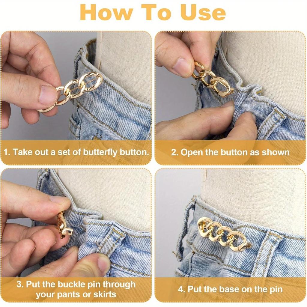 Elegante Kette Brosche Revers Anstecknadel Damen Hosen Taille Straffung Knopf Kleiderclip für Weite Hosen Röcke Ärmel Pullover