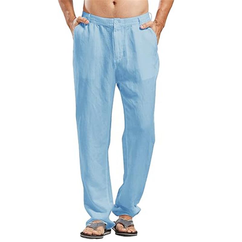 

Men s Lightweight Cotton-Linen Blend Elasticated Waist Casual Trousers with Slanted Pockets Breathable Comfortable Long Trousers XXXL світло-синій колір
