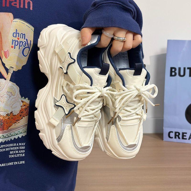 

Thick-soled white dad shoes children s summer new explosion 2025 increase casual women s shoes versatile chic tide 35 синий